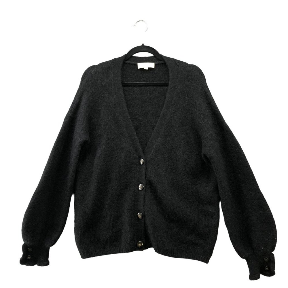 La Maille Sezane Cardigan Sweater Womens M Black Fuzzy Mohair Wool Balloon